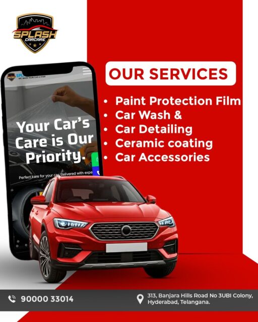 At Splash Car Care, we bring you end-to-end car services including professional car wash, deep detailing, advanced Paint Protection Film (PPF), and premium car accessories. Visit or call us today.Visit us at:
313, Banjara Hills Road No 3UBI Colony, Hyderabad, Telangana - 500034
Call: +91 9000033014 | +91 8790513636
www.splashcarcare.in[car detailing services Hyderabad, paint protection film PPF, car wash and detailing, premium car accessories Hyderabad, automotive care services]
.
.
.
#SplashCarCare #CarDetailing #PaintProtectionFilm #CarWashHyderabad #AutoCare #sm4dm