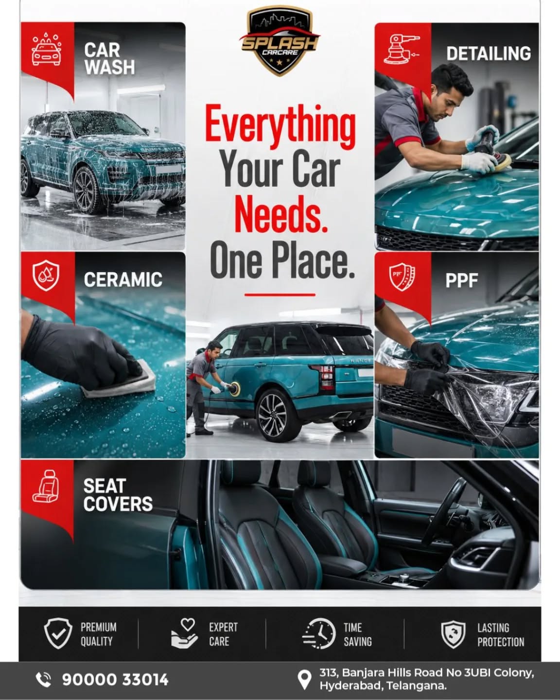 Your car deserves the best — and we deliver it all under one roofFrom premium car wash services to expert detailing, ceramic coating, PPF protection, and stylish seat covers — Splash Car Care has everything your car needs in one place!✔ Premium Quality
✔ Expert Care
✔ Time Saving
✔ Lasting Protection📍 313, Banjara Hills Road No. 3, UBI Colony, Hyderabad
📞 90000 33014Drive in today and give your car the care it deserves!#SplashCarCare #CarDetailing #CeramicCoating #PPFProtection #CarWashHyderabad(Car detailing Hyderabad, ceramic coating services, PPF installation Hyderabad, premium car wash, car interior cleaning, seat cover installation, auto detailing experts, paint protection film, luxury car care, professional car cleaning, vehicle detailing services, car polishing Hyderabad, scratch protection coating, car spa services, automotive detailing, premium seat covers, exterior car protection, best car care services, Hyderabad car accessories, car maintenance experts)