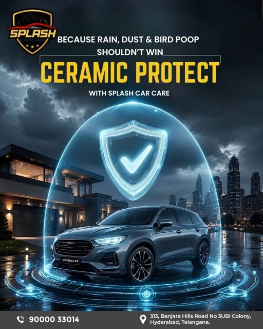 Rain, dust & bird droppings can damage your car’s shine over time — but not anymore!
Give your vehicle the ultimate shield with our premium Ceramic Protection at Splash Car Care.✔ Long-lasting glossy finish
✔ Protection from UV rays, dirt & stains
✔ Water & dust repellent coating
✔ Keeps your car looking showroom-new📍 Visit Splash Car Care, Banjara Hills, Hyderabad
📞 90000 33014#SplashCarCare #CeramicCoating #CarDetailing #HyderabadCars #CarProtection(ceramic coating Hyderabad, car ceramic coating, paint protection coating, car detailing services, ceramic protect, car paint protection, premium car care, hydrophobic coating, SUV detailing, car shine protection, scratch resistance coating, dust protection for cars, rain protection coating, UV protection for car paint, luxury car detailing, best car spa Hyderabad, car maintenance services, professional car detailing, auto detailing Hyderabad, showroom finish car coating)
