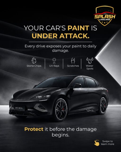 One tiny stone.
One careless scratch.
That's all it takes.Your car's paint faces thousands of tiny attacks every single day—on highways, in parking lots, under the harsh sun, and even during routine washes.The damage doesn't happen overnight.It happens one drive at a time.That's why protection should always come before repair.With Premium Paint Protection Film (PPF) from Splash Car Care, your vehicle gets an invisible shield that protects against everyday damage while preserving its factory-fresh finish.✨ Self-Healing Technology
🛡️ Protection Against Stone Chips & Scratches
💧 Hydrophobic Surface for Easy Maintenance
☀️ UV & Stain Protection
🌟 High-Gloss, Invisible Finish
⭐ Up to 10 Years Warranty*Because protecting your car today costs far less than repainting it tomorrow.📍 Splash Car Care, Banjara Hills, Hyderabad
📞 +91 90000 33014
🌐 www.splashcarcare.in💬 Question of the Day:
If you bought your dream car today, what's the first thing you'd protect? 🚗👇(Paint Protection Film, PPF, Car Paint Protection, Scratch Protection, Stone Chip Protection, Self-Healing PPF, Premium Car Care, Car Detailing, Luxury Car Care, New Car Protection, Hyderabad)#SplashCarCare #PaintProtectionFilm #PPF #CarProtection #CarDetailing #PaintProtection #LuxuryCarCare #ScratchProtection #StoneChipProtection #Hydrophobic #NewCarProtection #CarCare #Hyderabad #WeMakeYourCarAStar